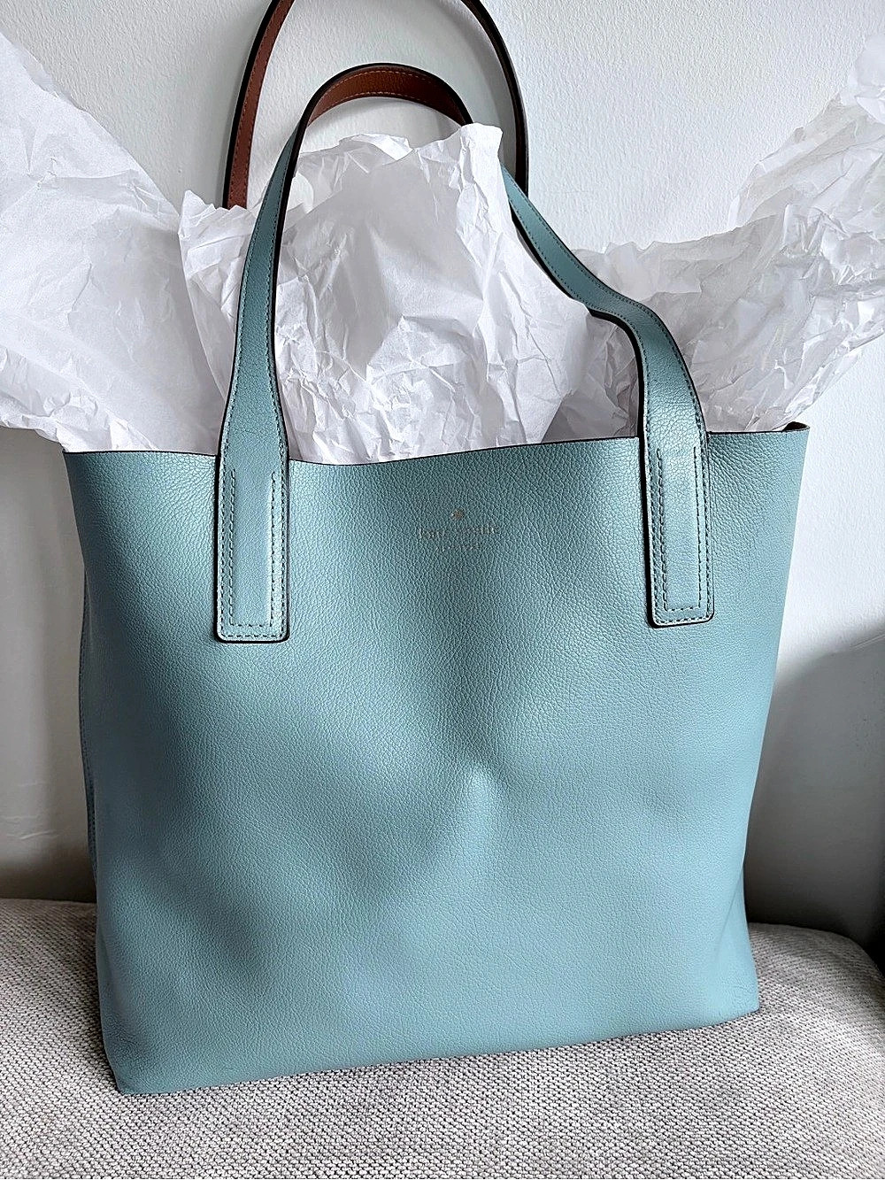 Kate Spade Reversible Leather Tote in Blue & Brown Like New